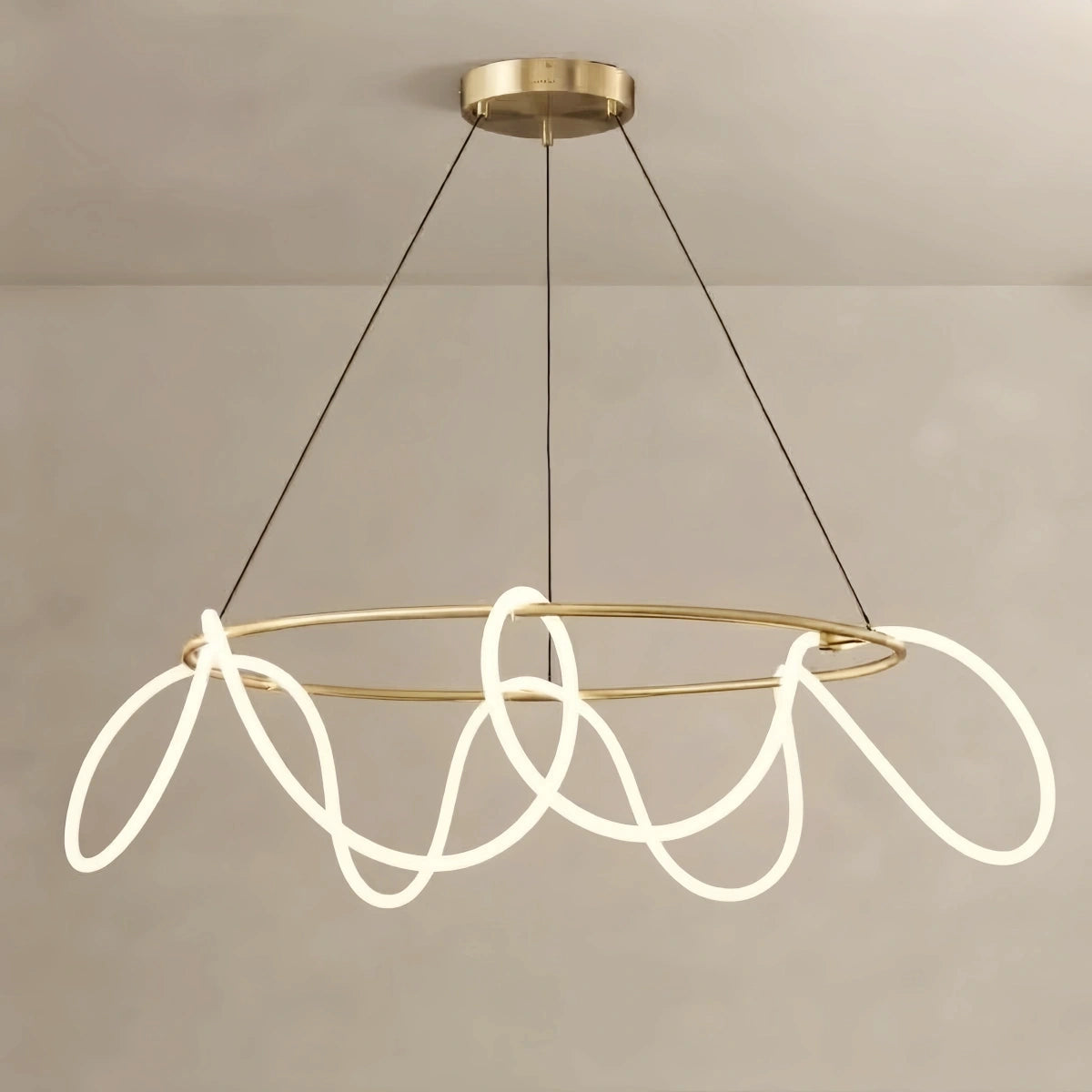 Arcato Minimalist Rope-Wrap Circular Chandelier – Matte Black or Polished Brass for Living Room / Dining Room