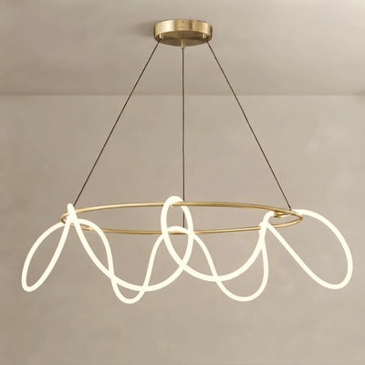 Arcato Minimalist Rope-Wrap Circular Chandelier – Matte Black or Polished Brass for Living Room / Dining Room