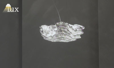 Excelis Art Deco Cloud-Shaped White Pendant Light – Metal Fixture for Living Room