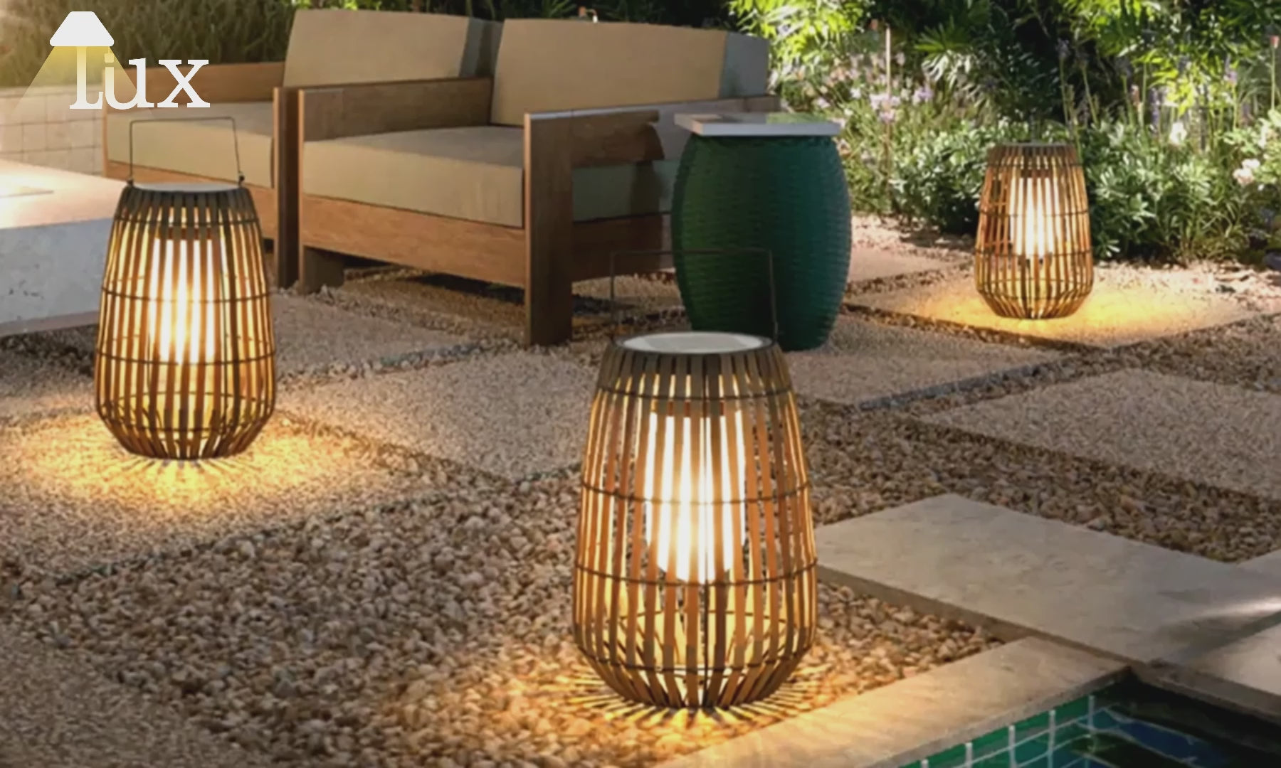 Bamburo Modern Wooden Path Lamp - Brown/Gray Solar Light for Outdoor Garden